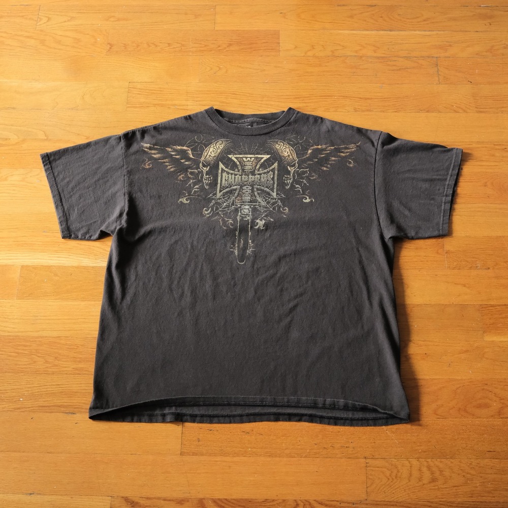 West Coast Choppers T-Shirt Mens Black Graphic Skulls Wings Biker XXL Casual Tee